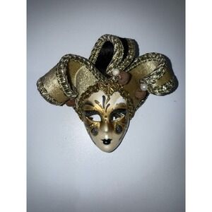 Venetian‎ Mask Made In Venezia, Italy Intricately Painted Gold/ White With Bells